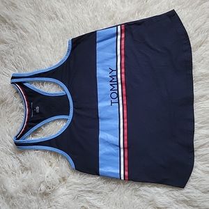 Y2K Tommy Hilfiger Contasting Trim Racerback Ringer Cropped Athletic Tank